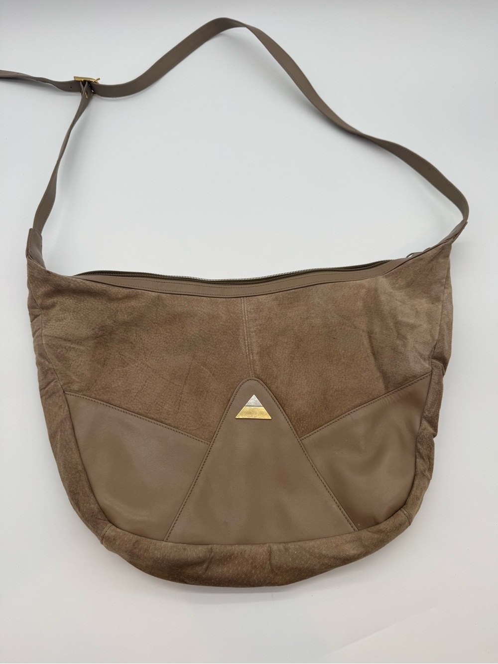 Anthropologie Taupe Suede and Leather Crossbody Shoulder Bag